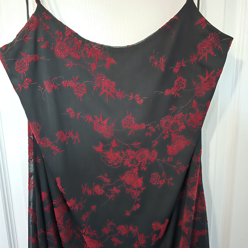 Elegant Black and Red Floral High Low Dress - Picture 8 of 8